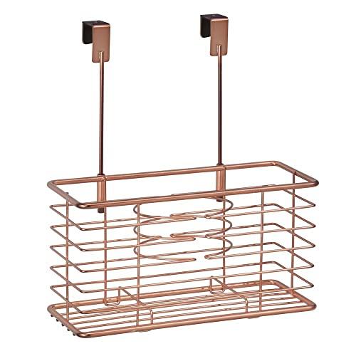 mDesign mDesign Steel Over Cabinet/Door Hair Dryer Holder Storage, Hair Styling Tool Organizer Basket for Bathroom - Hair Blow Dryer, Flat Iron, Curling Wand, Hair Straightener, Linelle Collection - Bronze