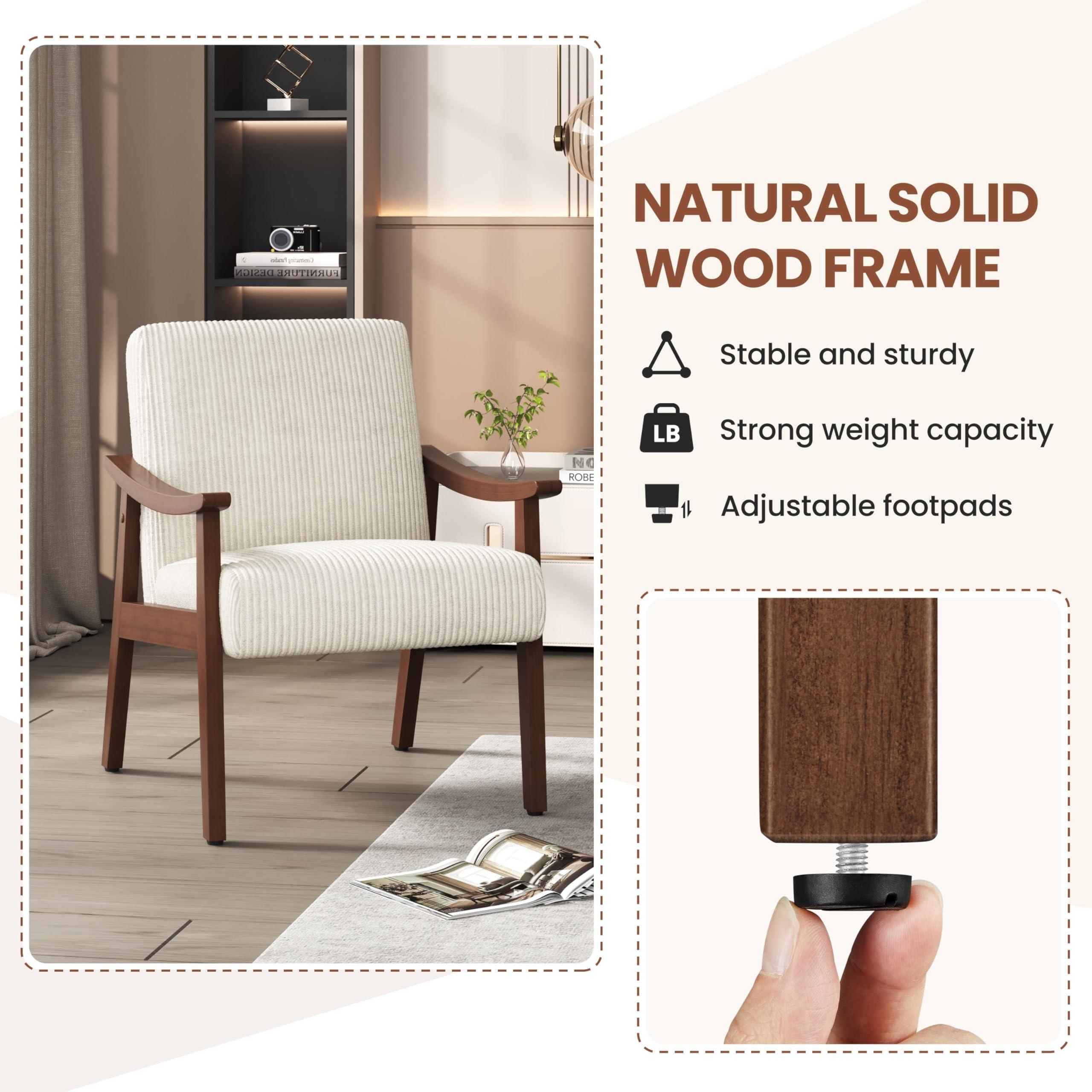 Yaheetech Yaheetech Corduroy Accent Chair, Mid-Century Modern Armchair with Solid Wood Legs, Reading Leisure Chair with High Back for Living Room Bedroom Waiting Room Beige