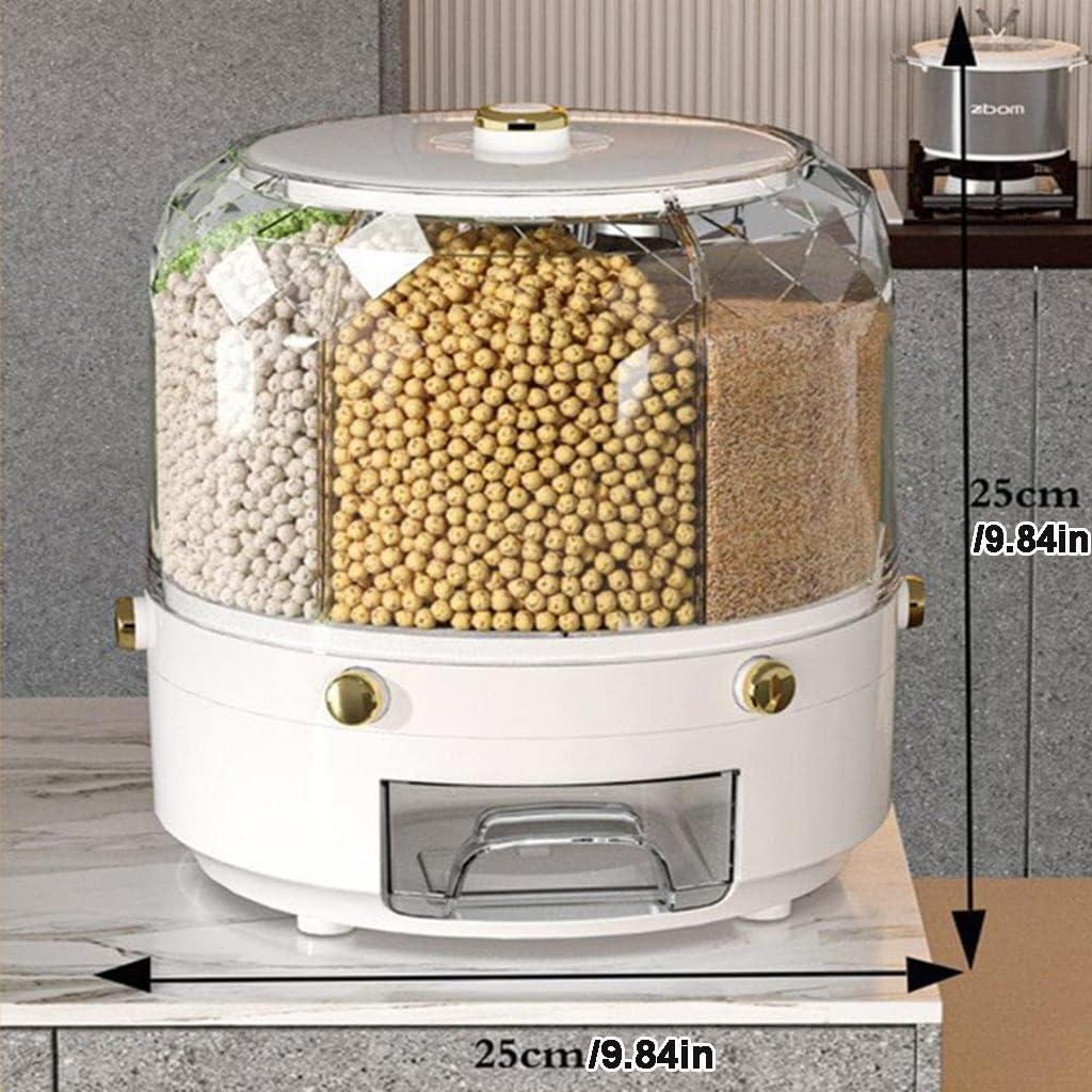 OTHZON OTHZON 360 Rotation Cereal Dispenser Lentil Dispenser, Rotating Grain Dispenser Storage-Large Capacity with 6 Compartments for Household, Kitchen Storage Container for All Beans, Barley, Millet