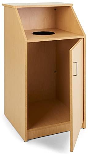 Displays2go Displays2go Waste Receptacle with Melamine Finish, Tray Shelf, Hinged Door, Circular Opening, MDF Construction - Maple (LCKDTLCSMP)