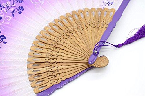 OMyTea OMyTea® 8.27"(21cm) Women Hand Held Silk Folding Fans with Bamboo Frame - with a Fabric Sleeve for Protection for Gifts - Chinese/Japanese Style Butterflies & Morning Glory Flowers Pattern (Purple)
