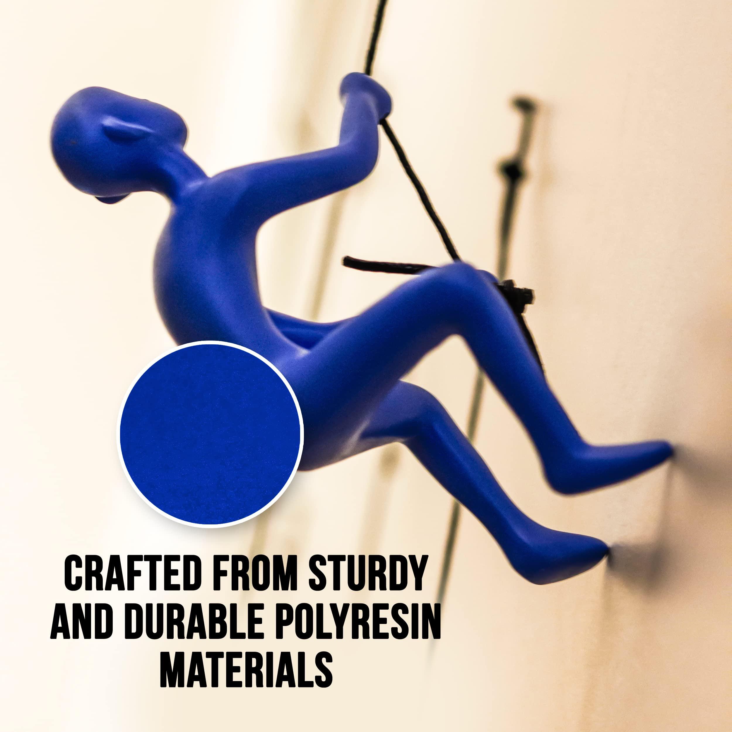 Climbing Man Wall Art Climbing Man Wall Art for Home Decor with 30 Leather Rope | Polyresin Statues and Sculptures with Hanging Hardware Included for Modern Wall Decor and Motivational Art, Red-White-Blue, Set of 3