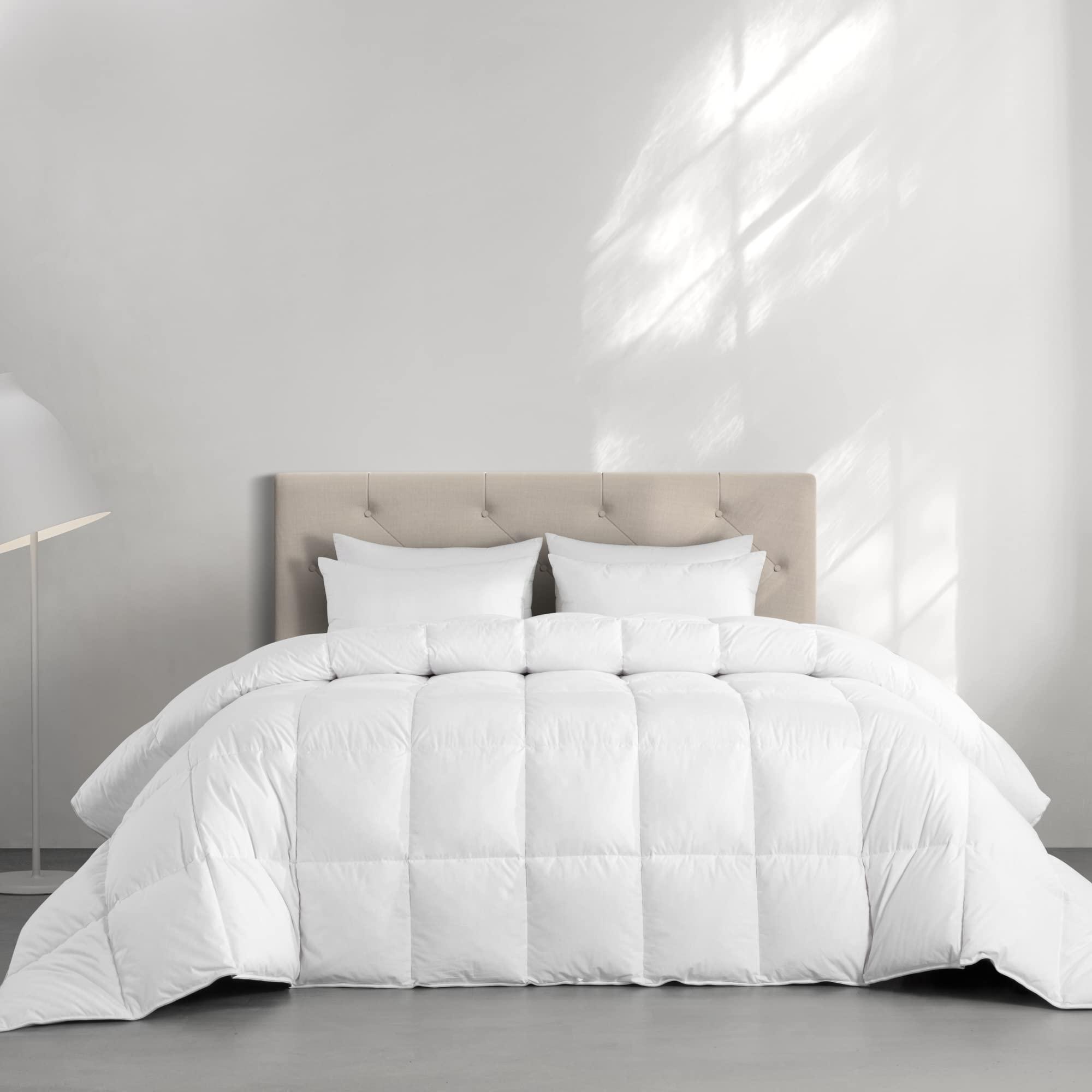 HOMBYS HOMBYS Feather and Down Comforter, Oversized King Comforter 116 x 98, White Extra Large Duvet Insert for All Season, 100% Cotton Cover Down Proof with Corner Tabs