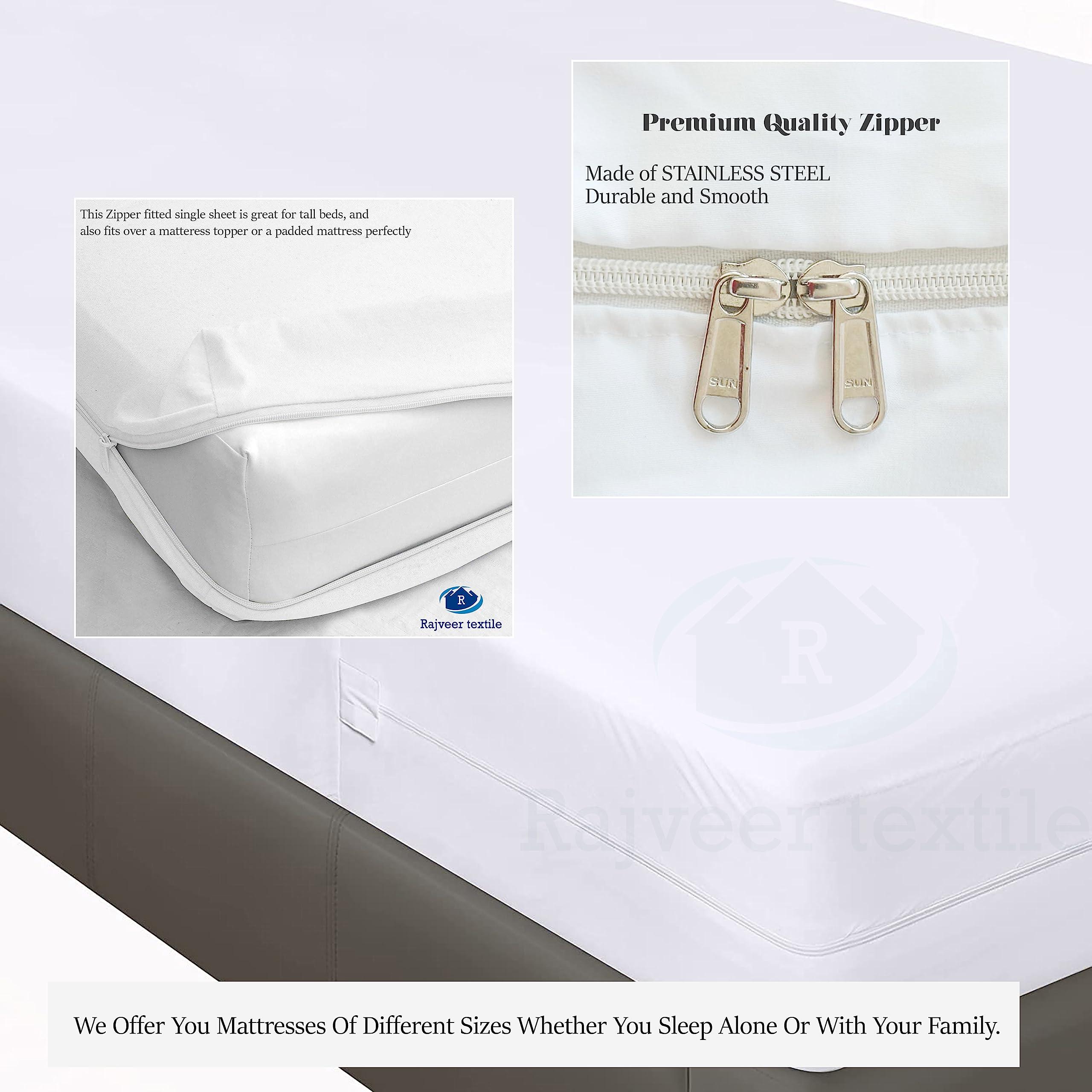 RAJVEER TEXTILE RAJVEER TEXTILE Queen Zipper Fitted Sheet 12\" Inch Deep Pocket - Hotel Quality Soft Microfiber Bottom Sheet- Shrinkage and Fade Resistant-Easy Care -1 Fitted Zipper Mattress Cover White Color
