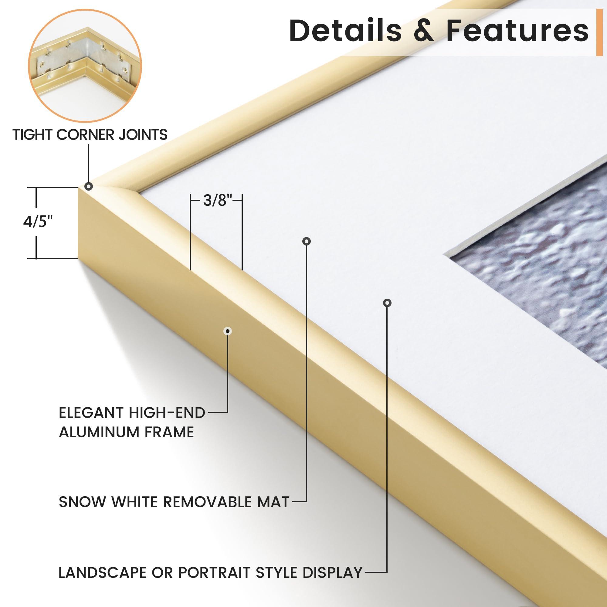 Venusmiles 18x24 inch Metal Poster Frame - 18 x 24 Thin Aluminum Picture Frames Matted for 16x20 Photos, Artworks, Prints, Puzzle - High Definition Plexiglass - Vertical and Horizontal Display - Wall Hook Hanging Hardware Included - Gold, Set of 4