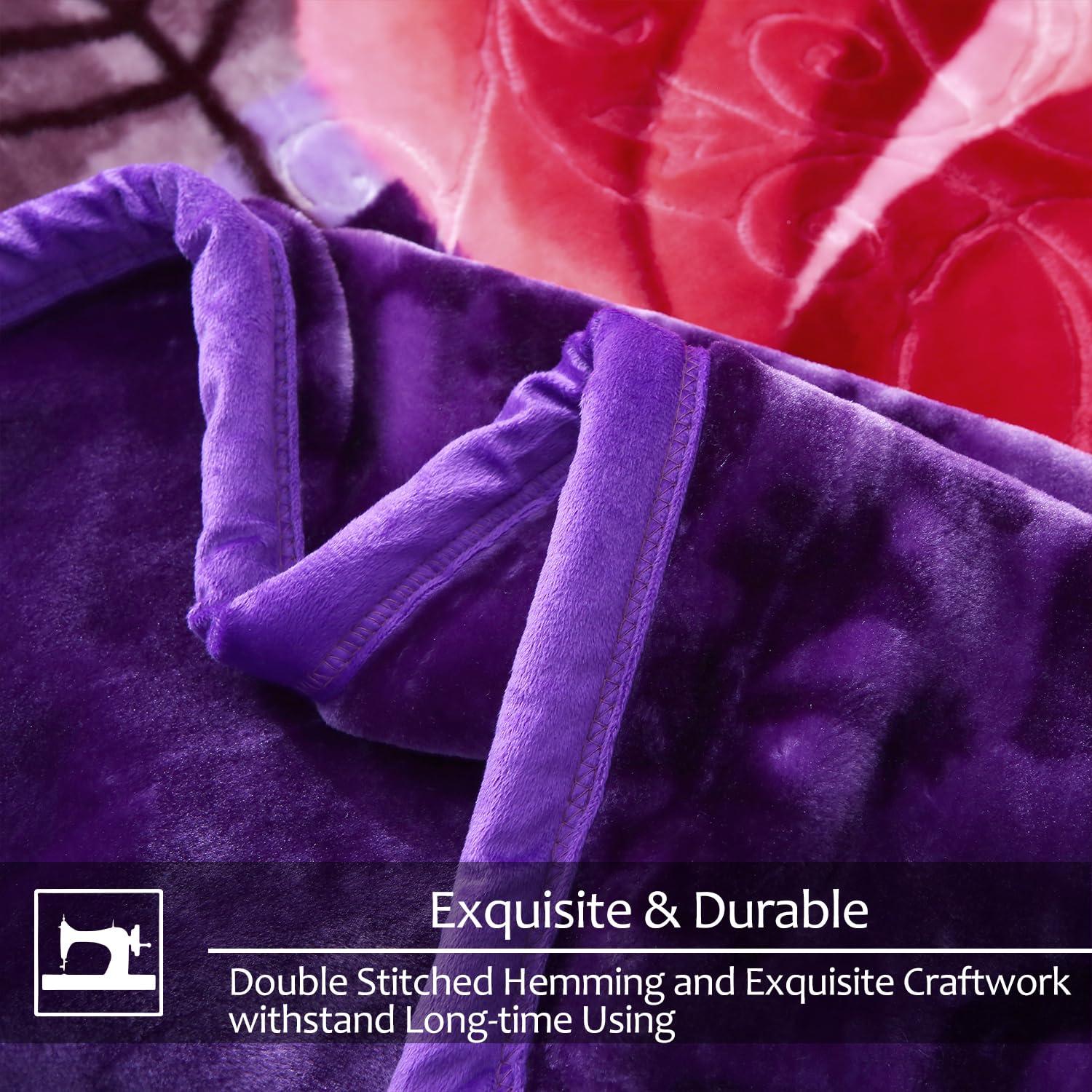 JYK JYK Soft Blanket Korean Mink Blanket, 5.7 LB Fleece Blanket King 83\'\' x 91\'\' - 2 Ply Reversible 520GSM Super Soft Plush, Thick, Warm Bed Blanket for Autumn Winter - Rose/Camellia