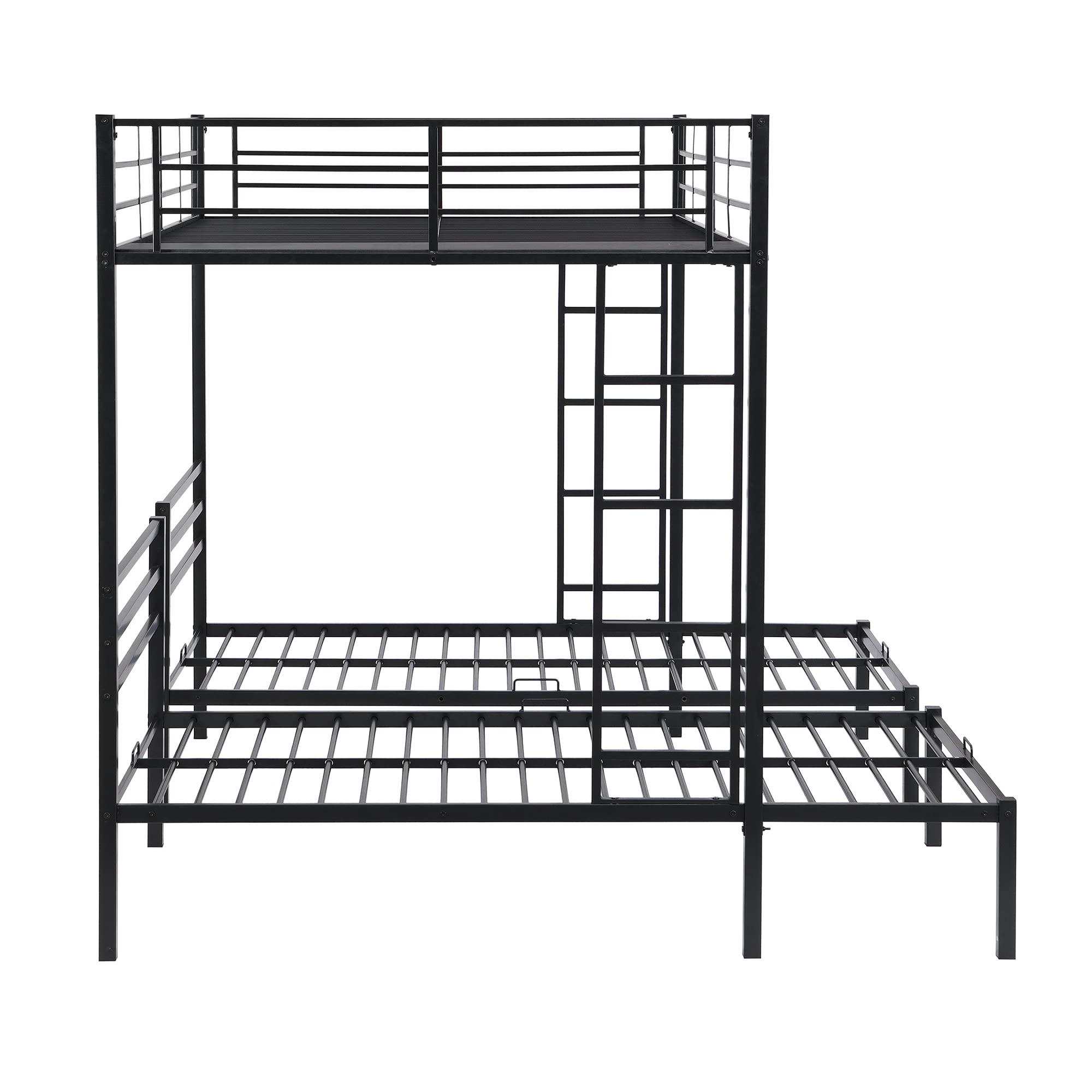 SOFTSEA SOFTSEA Heavy Duty Metal Triple Bunk Beds Full Over Twin & Twin L-Shaped Bunk Bed with Built-in Shelf for Boys Girls