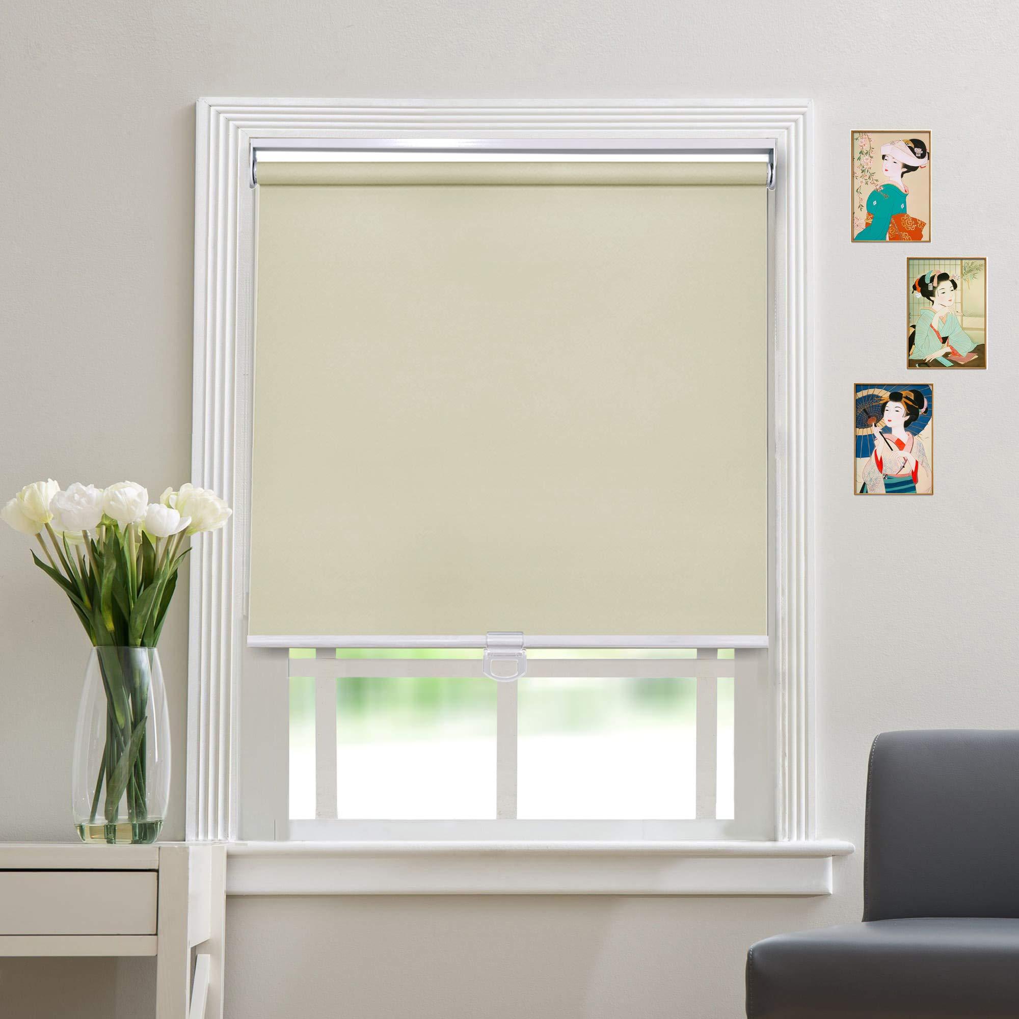 getopblinds Blackout Cordless Roller Blinds and Shades for Windows - Safety Spring Roller Shades - Cordless Privacy Room Darkening [Beige 100% Blackout,72 1/4" W x 56" H] - Custom Made