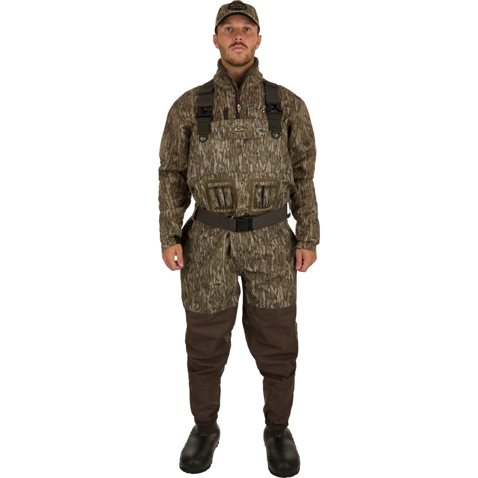 Drake Waterfowl Drake Waterfowl Men's Insulated Guardian Elite Vanguard Breathable Hunting & Fishing Durable Waterproof Windproof Warm Waders, Mossy Oak Bottomland, Upper - XL/Boot - 12
