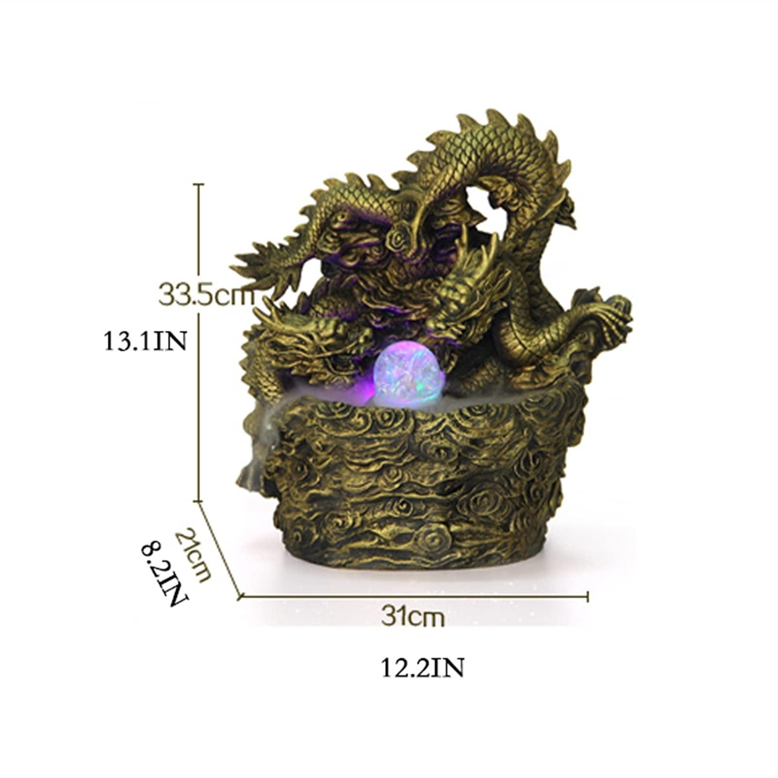 SUNESA SUNESA Tabletop Fountains Desktop Waterfall Fountain Double Dragon Play Bead Water Fountain - Chinese Style Desktop Fountain for Home Office Landscape Decor Desktop Fountain