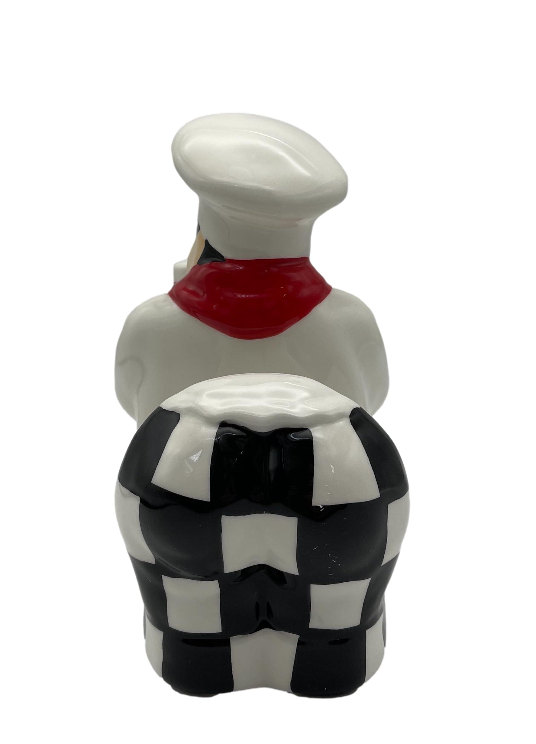 ACK ACK White Chef Hand Painted Ceramic Refillable Salt and Pepper Shaker with Napkin Holder, Kitchen Dcor