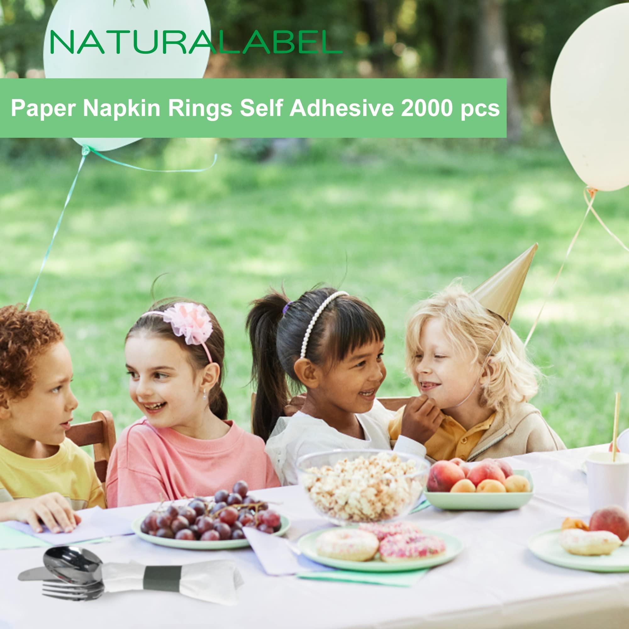 NATURALABEL NATURALABEL Standard Napkin Band, Paper Napkin Rings Self Adhesive 2000-Count (Black)