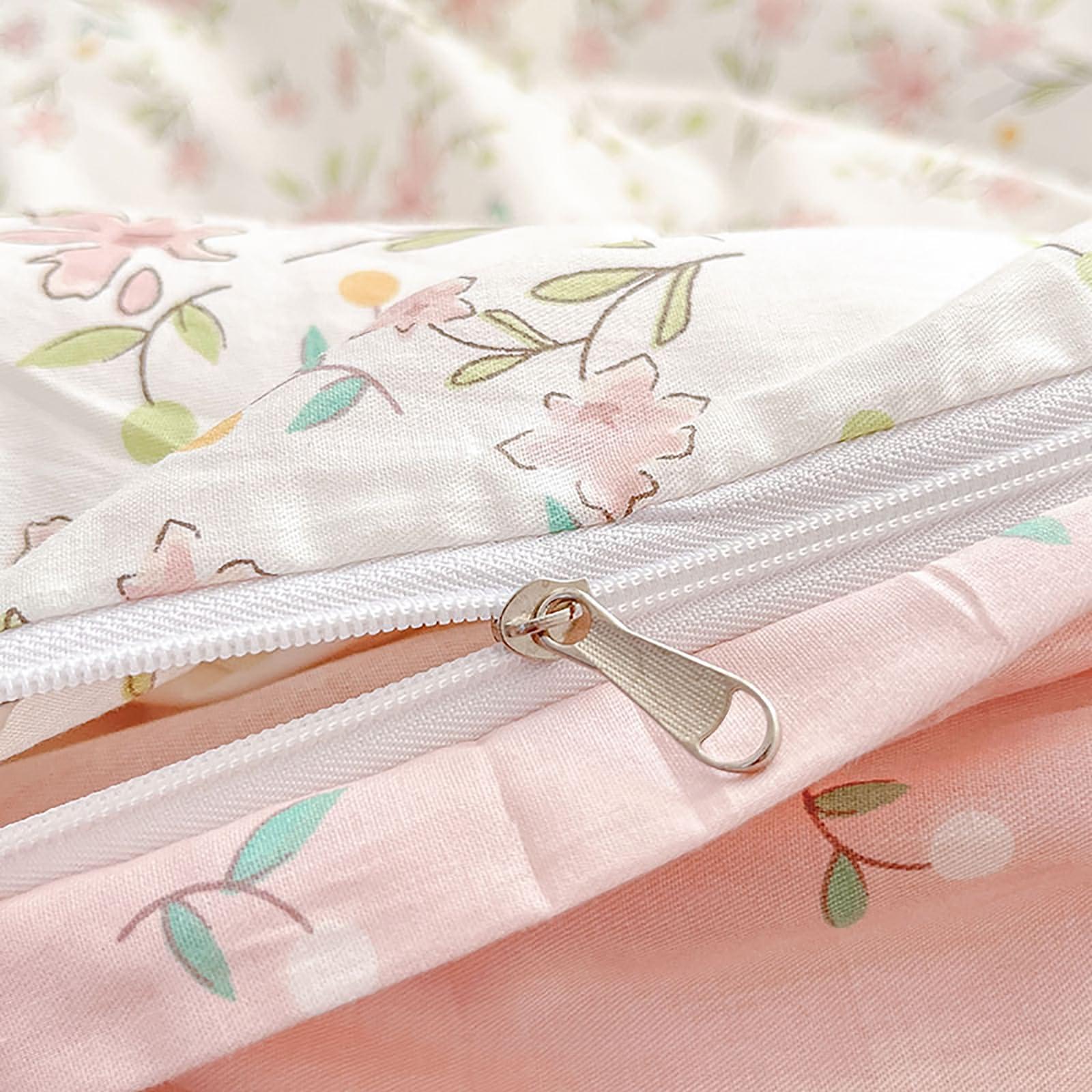 EAVD EAVD Vintage Style Garden Pink Floral Duvet Cover Queen White Soft 100% Cotton Small Cute Floral Bedding Set with 2 Pillowcases Chic Shabby Floral Botanical Duvet Cover with Zipper Closure