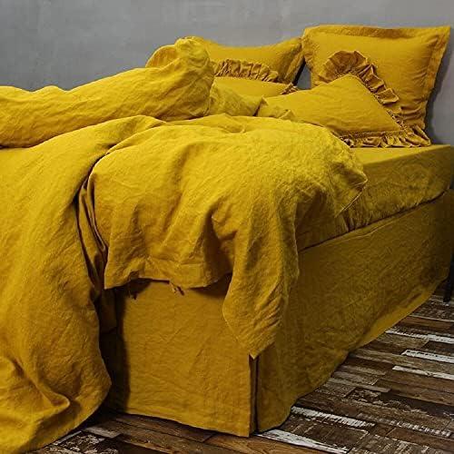 Generic Yellow Mustard Washed Duvet Set Queen King Twin Yellow Washed Comforter Cover California Duvet Cover Cotton Duvet Cover Yellow Bedding Set Queen King Washed Bedding Set (Super King)