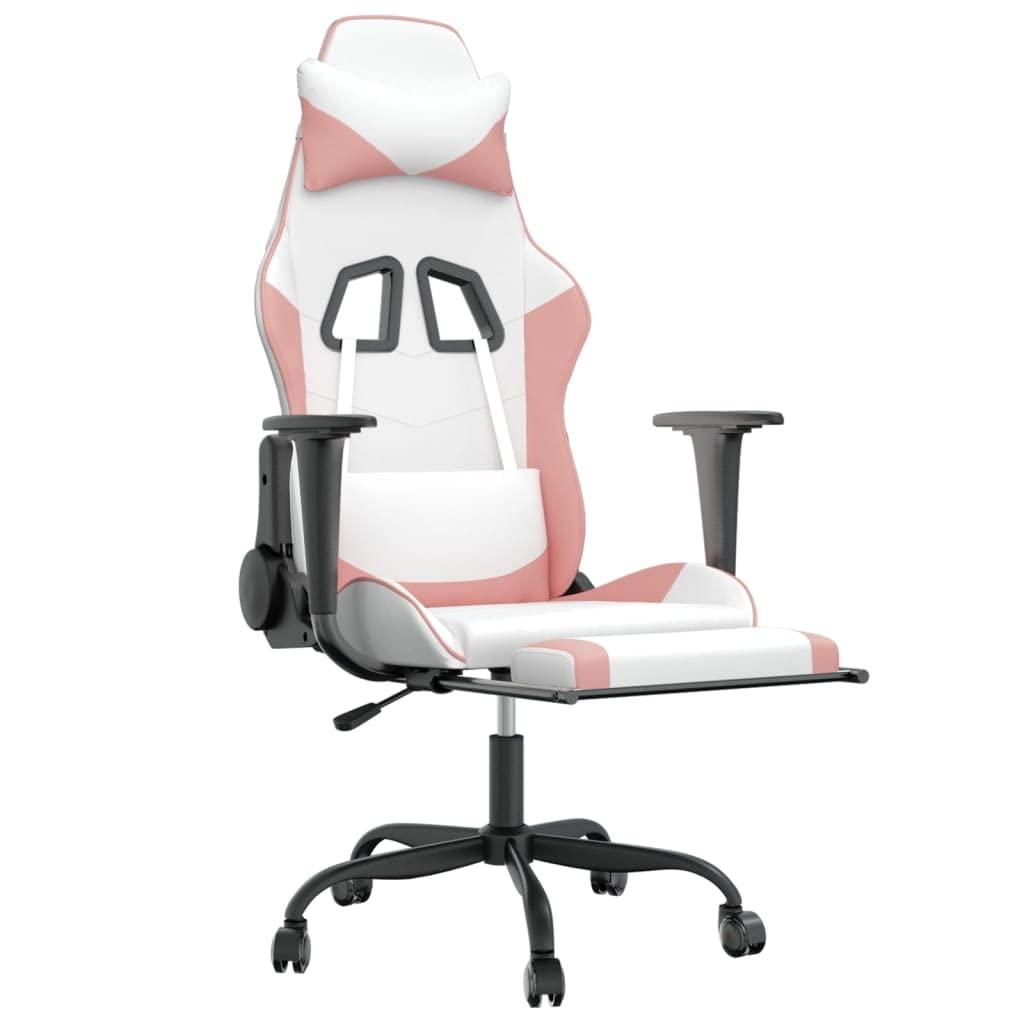 GOLINPEILO GOLINPEILO Massage Gaming Chair with Footrest,Faux Leather Computer Game Chair,Massage Office Chair,Ergonomic Desk Chair PC Gaming Chair for Adults Teens(White&Pink)