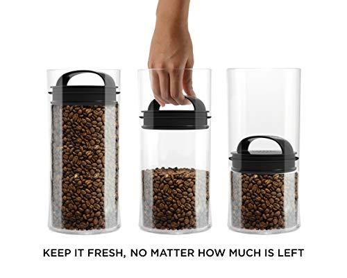 Prepara Best PREMIUM Airtight Storage Container for Coffee Beans, Tea and Dry Goods - EVAK - Innovation that Works by Prepara, Glass and Stainless, Soft Touch Black Handle, Mini