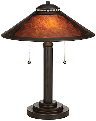 Robert Louis Tiffany Robert Louis Tiffany Mica Collection Mission Tiffany Style Desk Table Lamp 18 1/2" High Rustic Oil Rubbed Bronze Natural Mica Shade Decor for Bedroom House Bedside Nightstand Home Office Reading