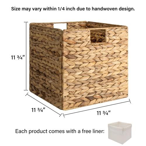 StorageWorks StorageWorks Wicker Baskets for Storage with Liners, Water Hyacinth Storage Baskets for Organizing, Handwoven Wicker Storage Cubes, Large, 2 Pack