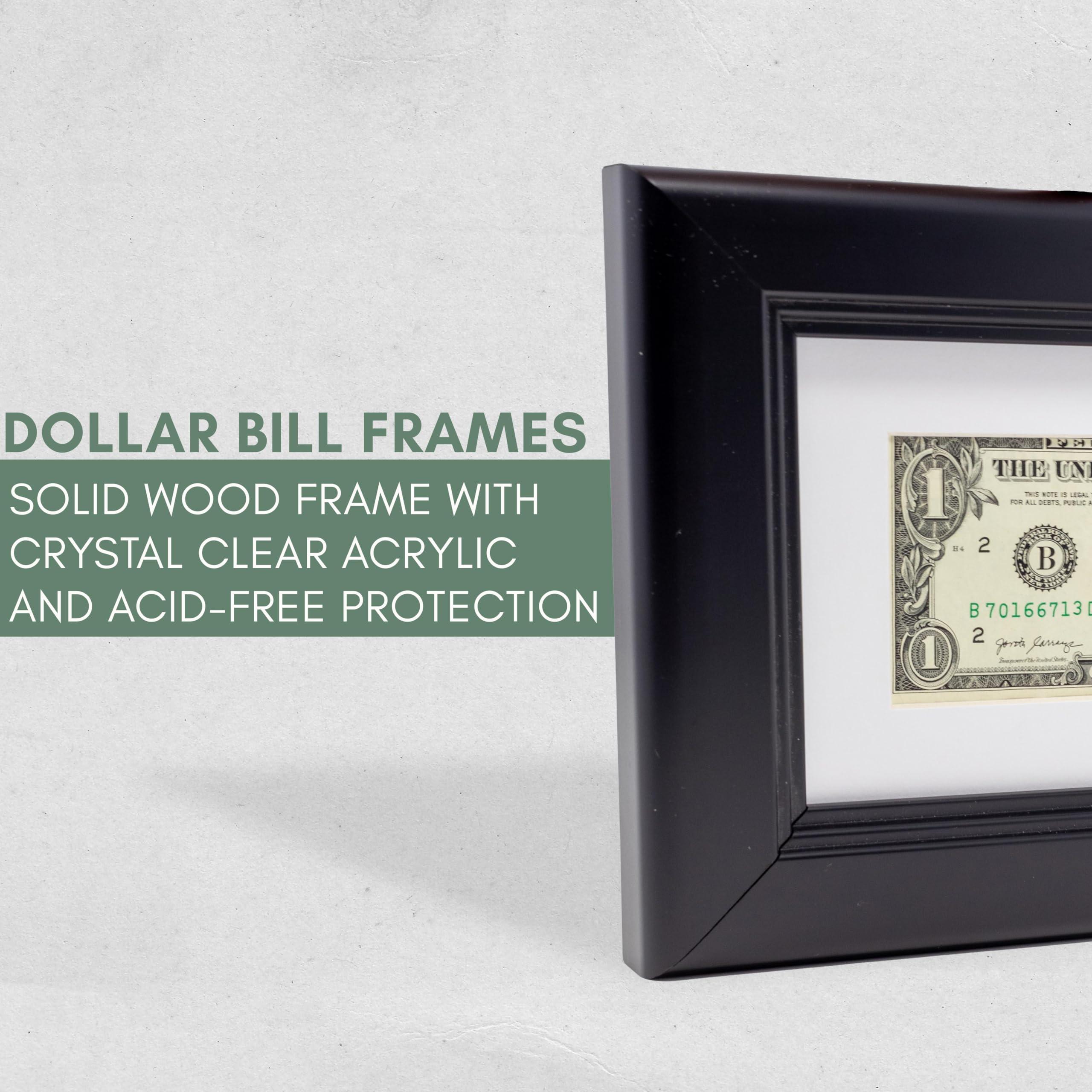 CountryArtHouse CountryArtHouse Traditional Black First Dollar Frame with White Photo Mat, Dollar Bill Holder with Easel Stand and Wall Hanger Included