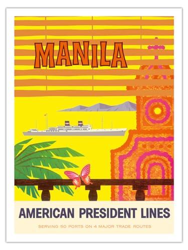 Pacifica Island Art Manila Philippines - American President Lines - Vintage Ocean Liner Travel Poster c.1958 - Bamboo Fine Art 290gsm Paper Print (Unframed) 24x32in