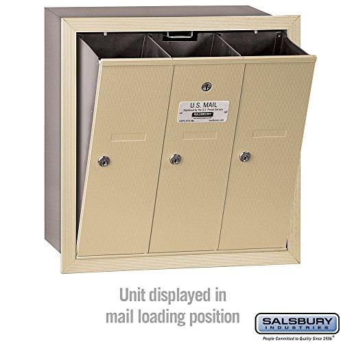 Salsbury Industries Salsbury Industries 3503SRP Recessed Mounted Vertical Mailbox with Master Commercial Lock, Private Access and 3 Doors, Sandstone