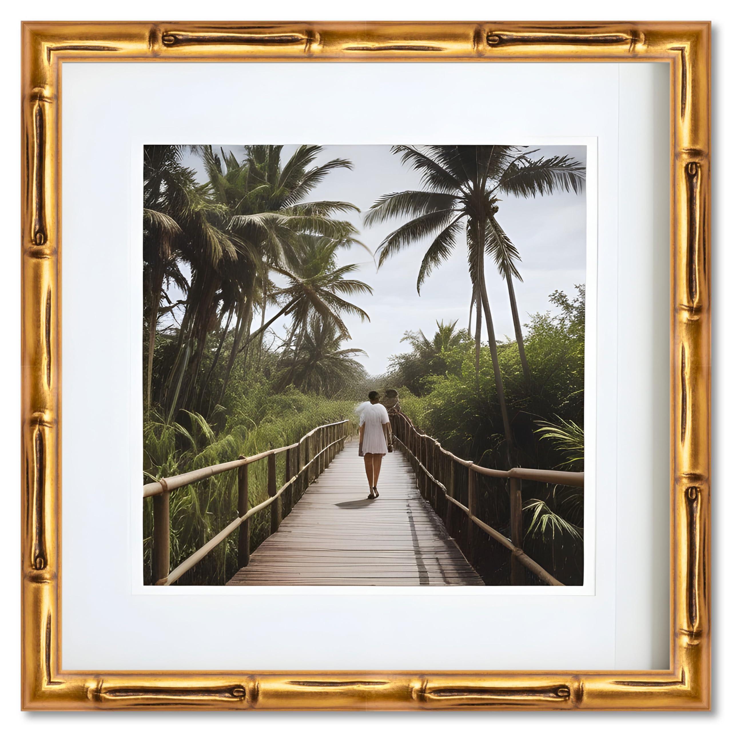 CustomPictureFrames.com 27x35 Frame Gold Bamboo Solid Wood Picture Frame | 1 Inch Moulding Width | Interior Frame Depth 0.75 Inches | Complete with UV Acrylic Plexiglass, Foam Board Backing & Hanging Hardware
