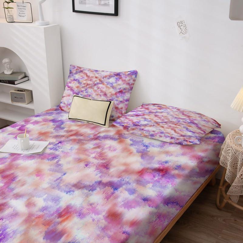 MPNVYU MPNVYU Tie Dye Sheets Twin XL Size, Purple Pink Bed Sheets & Pillowcases 3 Piece Set, Deep Pocket Fitted Sheet & Flat Sheet & Pillowcase, Soft Wrinkle Free Decorative Bedding