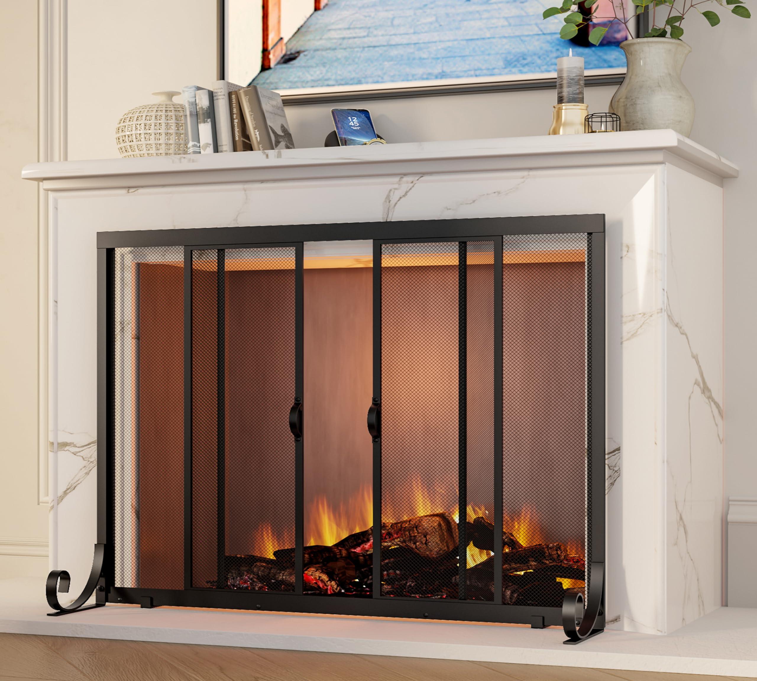 Fire Beauty Fire Beauty Fireplace Screen, Wrought Iron Mesh, Baby Safe Spark Guard Protector with 2-Doors Large Flat Guard Screens (35 x 28 Inch)
