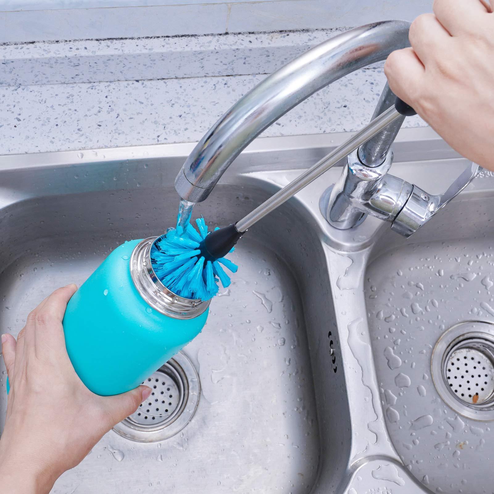 MOSOLAN MOSOLAN Stainless Steel Water Bottle Brush, Long Handle Scrubbing Brush, Built for Cleaning Sports Bottles, Baby Bottles, Cups, Coffee Mugs, Glasswares, Wine Decanters, Flask, 2 Pack, 15 in