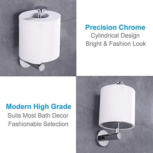 Aomasi Vertical Toilet Paper Holder, Aomasi Stainless Steel Modern Bathroom Chrome Tissue Hanger with Round Plate, Standing Style TP Roll Storage, Wall Mounted