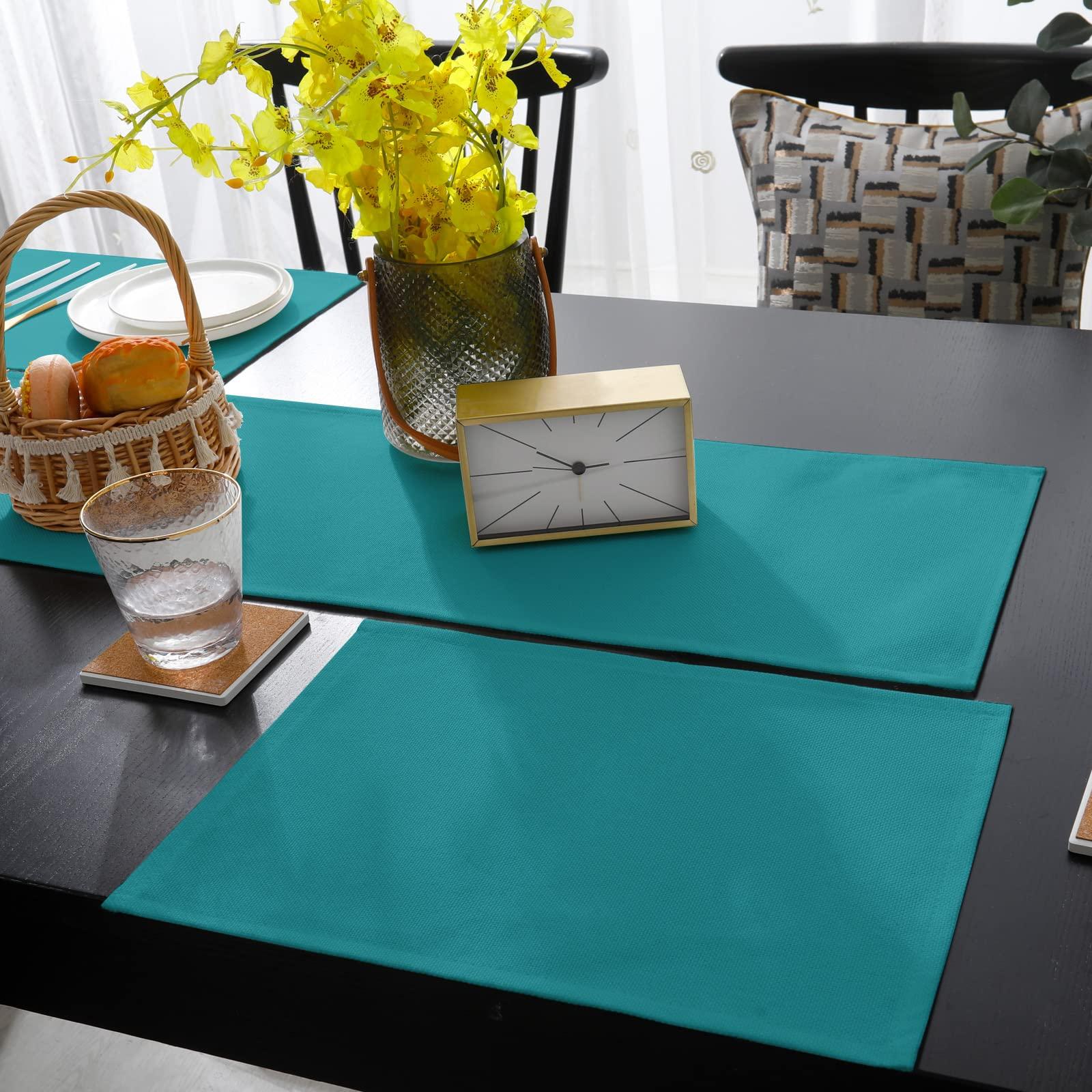 Victoroes Teal Table Runner and Placemats Set of 4 Blue Green Solid Color Cotton Linen Dining Table Runner 72 Inch and Washable Table Mats 4 Pcs Kits for Home Kitchen Decor
