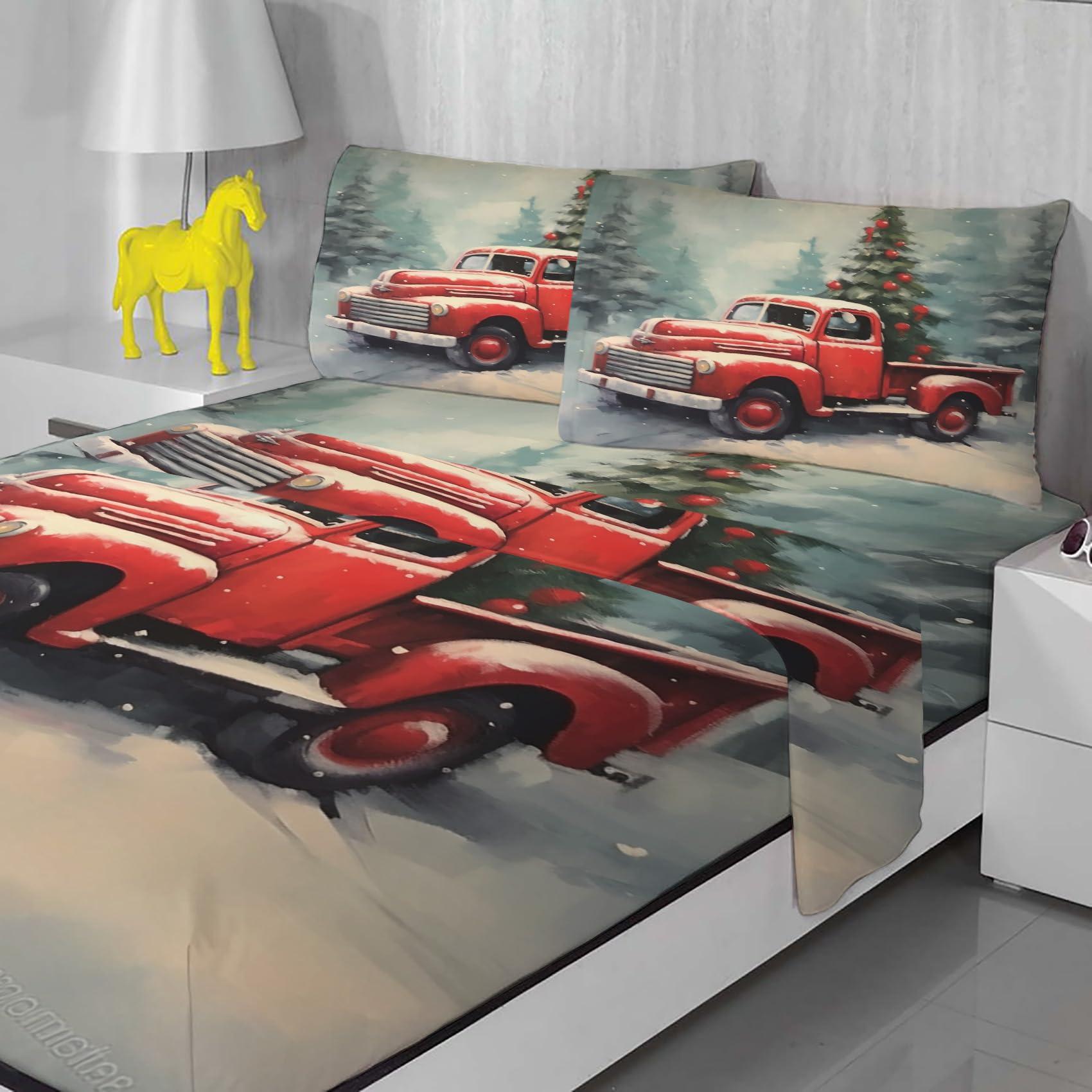 zcsm zcsm Classic Cars Sheets Full Size - Christmas Bedding Sheets & Pillowcases - 100% Microfiber, High Thread Count Print, Flat Sheet & Deep Pocket Fitted Sheet & 2 Pillowcases