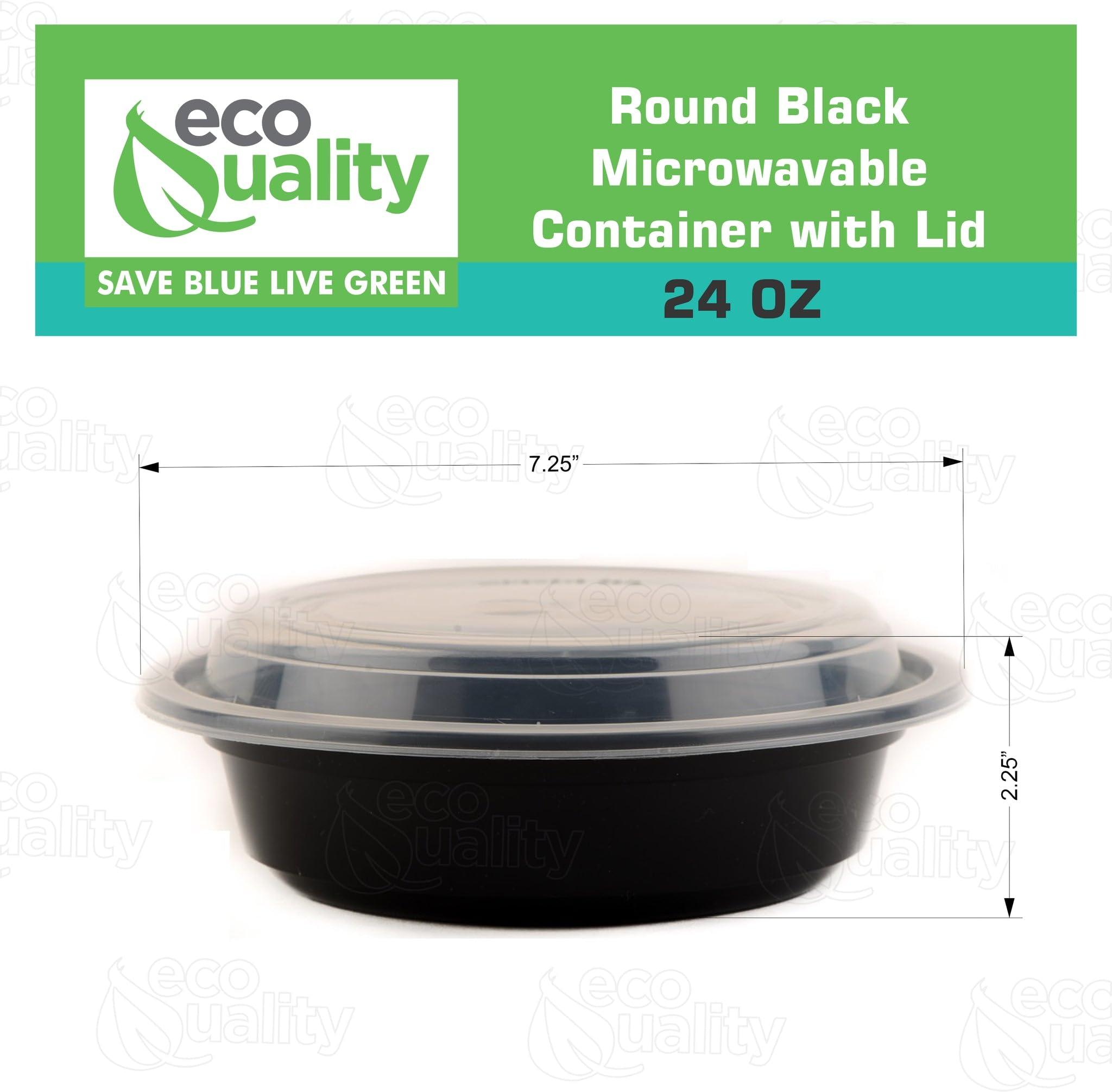 EcoQuality 24 oz Plastic Meal Prep Containers with Lids - Round Food Storage Container Microwave Safe - BPA-Free, Stackable, Reusable, Dishwasher, Freezer Safe, Disposable (Black) (300)