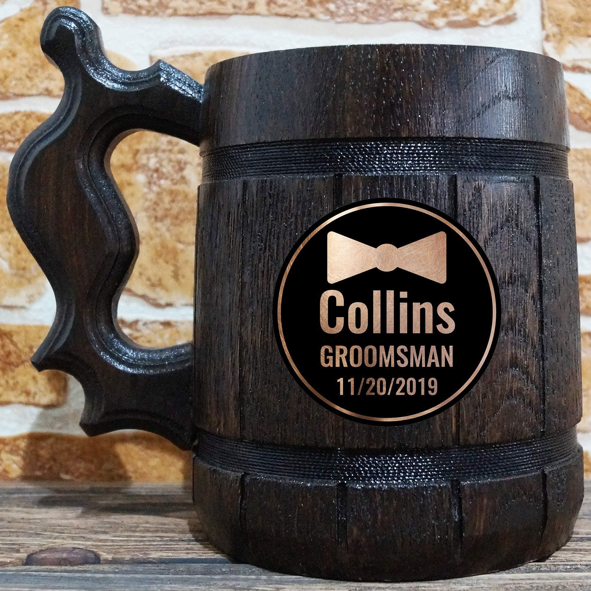 WildMugs Beer Mug with Bow Tie, Groomsman Wedding Beer Stein, Groomsmen Beer Tankard, Bachelor Party Beer Set