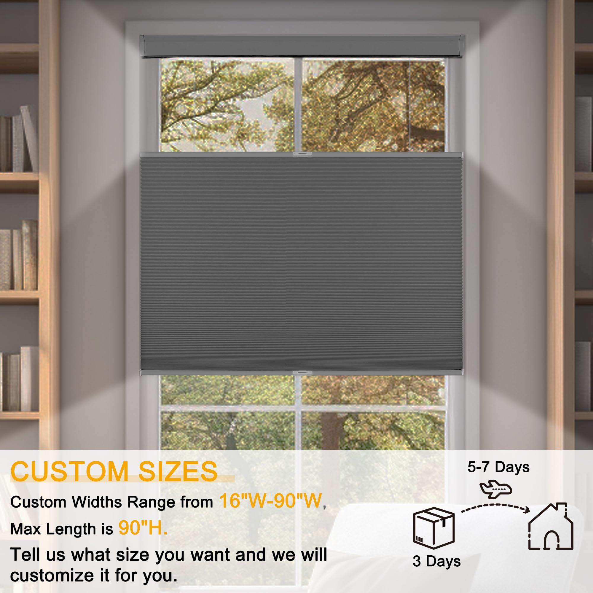 Sulugood Sulugood Top Down Bottom Up Cellular Shades Honeycomb Blinds Easy Install Blackout Cellular Blinds for Window.Gray.17 W x 36" H