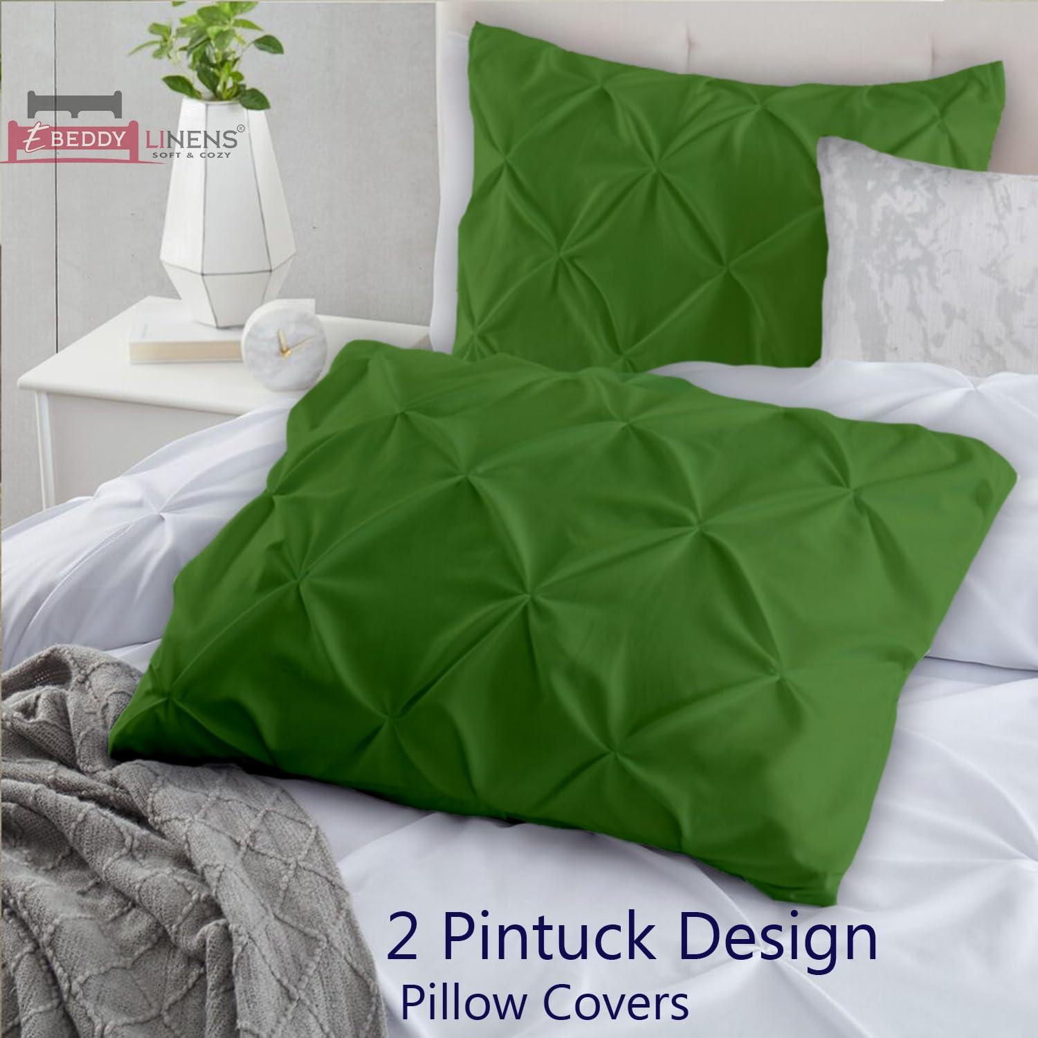 eBeddy Linens eBeddy Linens Pinch Pleated Pintuck Duvet Cover Set Full 80x90 Inch 100% Microfiber Soft and Breathable 3 Pieces Premium Comforter Cover Zipper Closure & Corner Ties, Moss