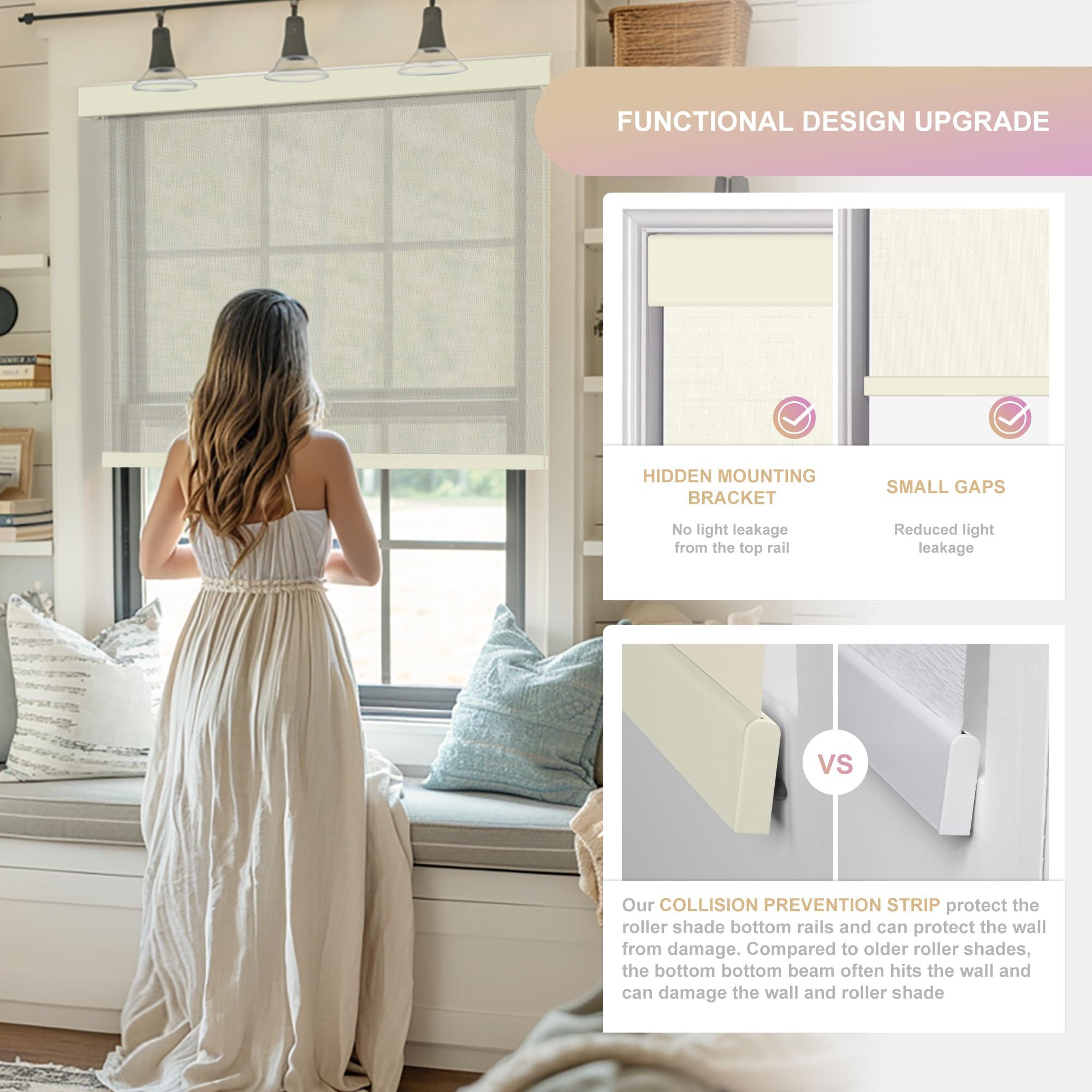 HOTSOON HOTSOON Light Filtering Roller Shades for Windows, Roller Blinds with UV Protection, Window Shades, Window Blinds Solar Fabric Easy Installation for Home Office, Custom Size, Beige, 20" W x 68" H