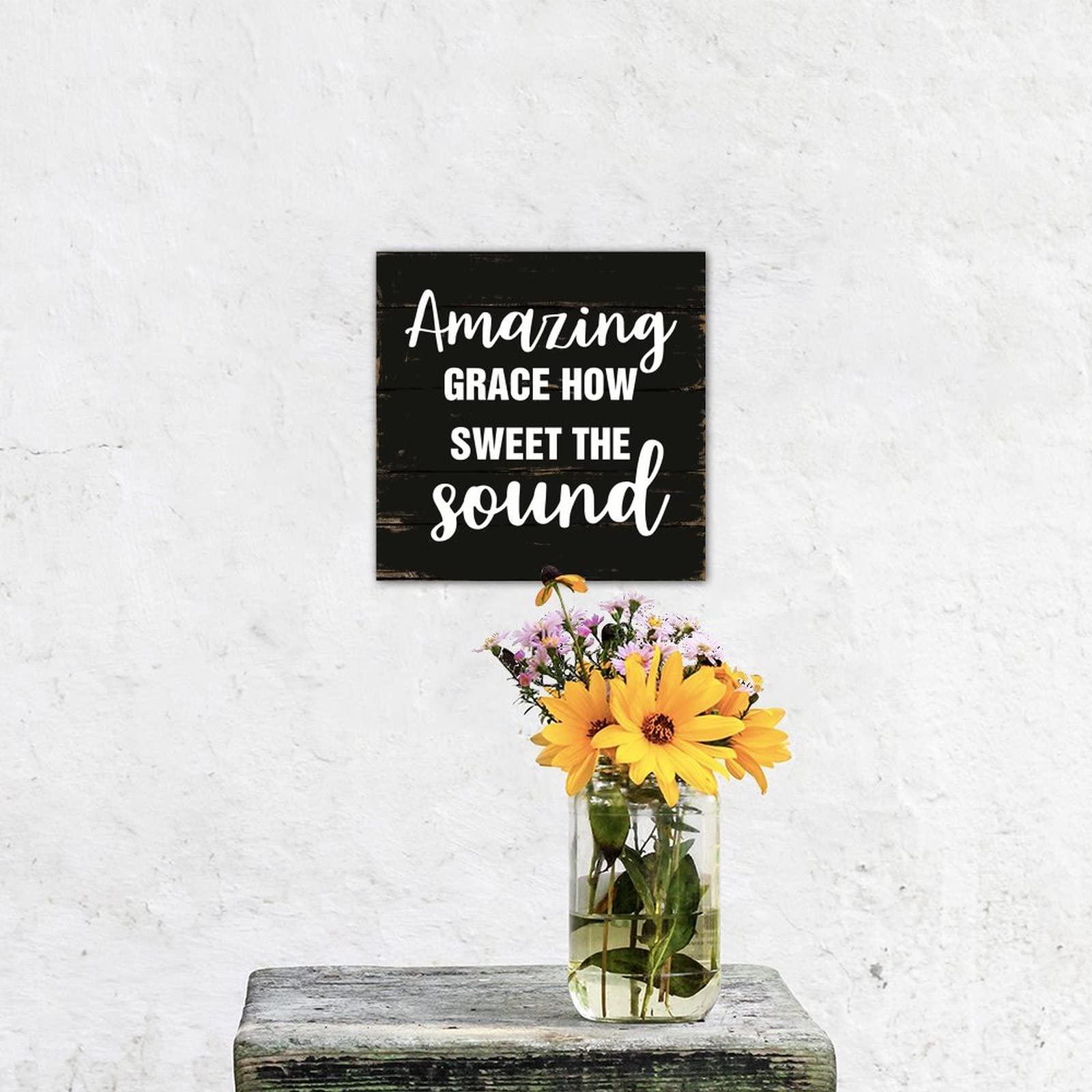 Alioyoit Wooden Pallet Sign Amazing Grace How Sweet The Sound Country Wood Welcome Sign Rustic Wood Board Wall Pediment Wall Hanging Decorations for Bedroom Porch 10 Inch