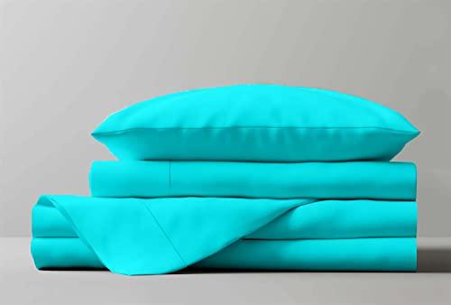 Thraed-Spraed RV Bunk 38 X 80 Sheet Set 600 Thread Count 100% Egyptian Cotton 10-Inch Deep Pockets Made for RV, Camper, Motorhomes, Boat, Soft Luxury & Breathable, 4-PC RV-Sheets - Turquoise Blue Solid