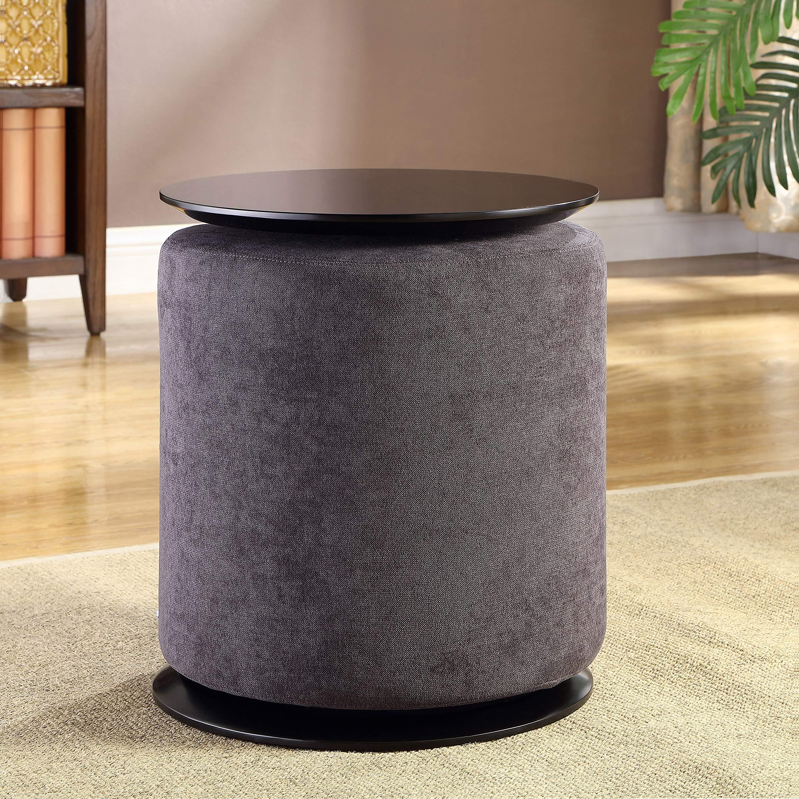 Mission Hills Mission Hills Furniture Accent Table and 18 in Round Nesting Ottoman, Modern Upholstered Fabric Chair, Small Wooden Side Table for Living Room, Bedroom, Home and Office, Dark Grey (2-Piece Set)