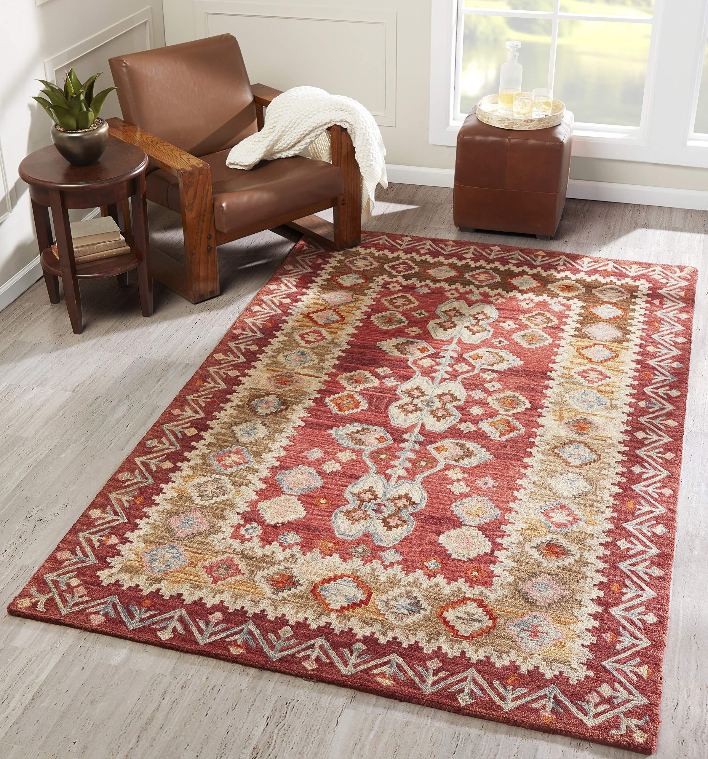 Momeni Momeni Rugs Tangier Collection, 100% Wool Hand Tufted Tip Sheared Transitional Area Rug, 7'6" x 9'6", Red