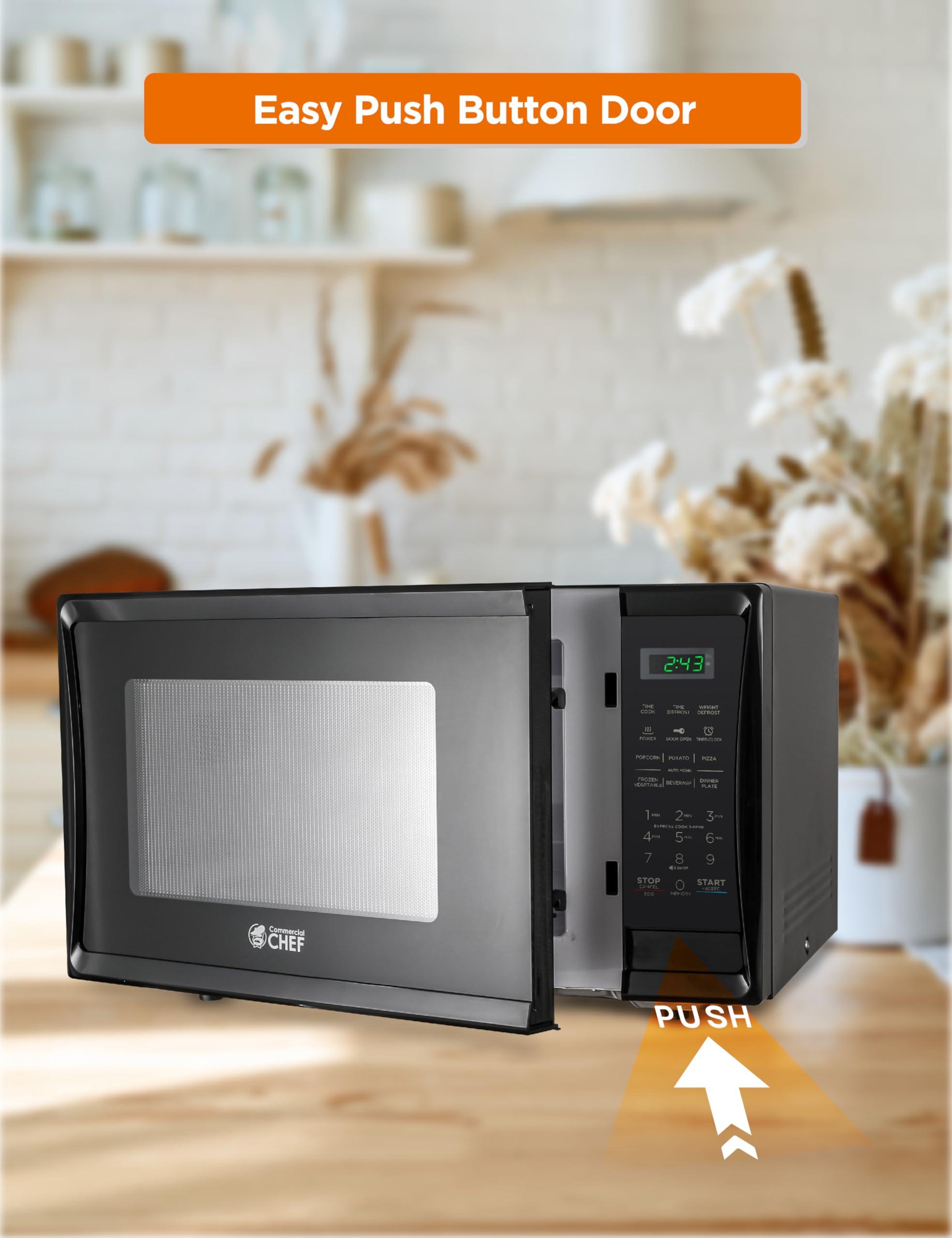 Commercial CHEF COMMERCIAL CHEF 1.1 Cu Ft Microwave with 10 Power Levels, Microwave 1000W with Push Button Door Lock, Countertop Microwave with Microwave Turntable and Digital Controls, Black