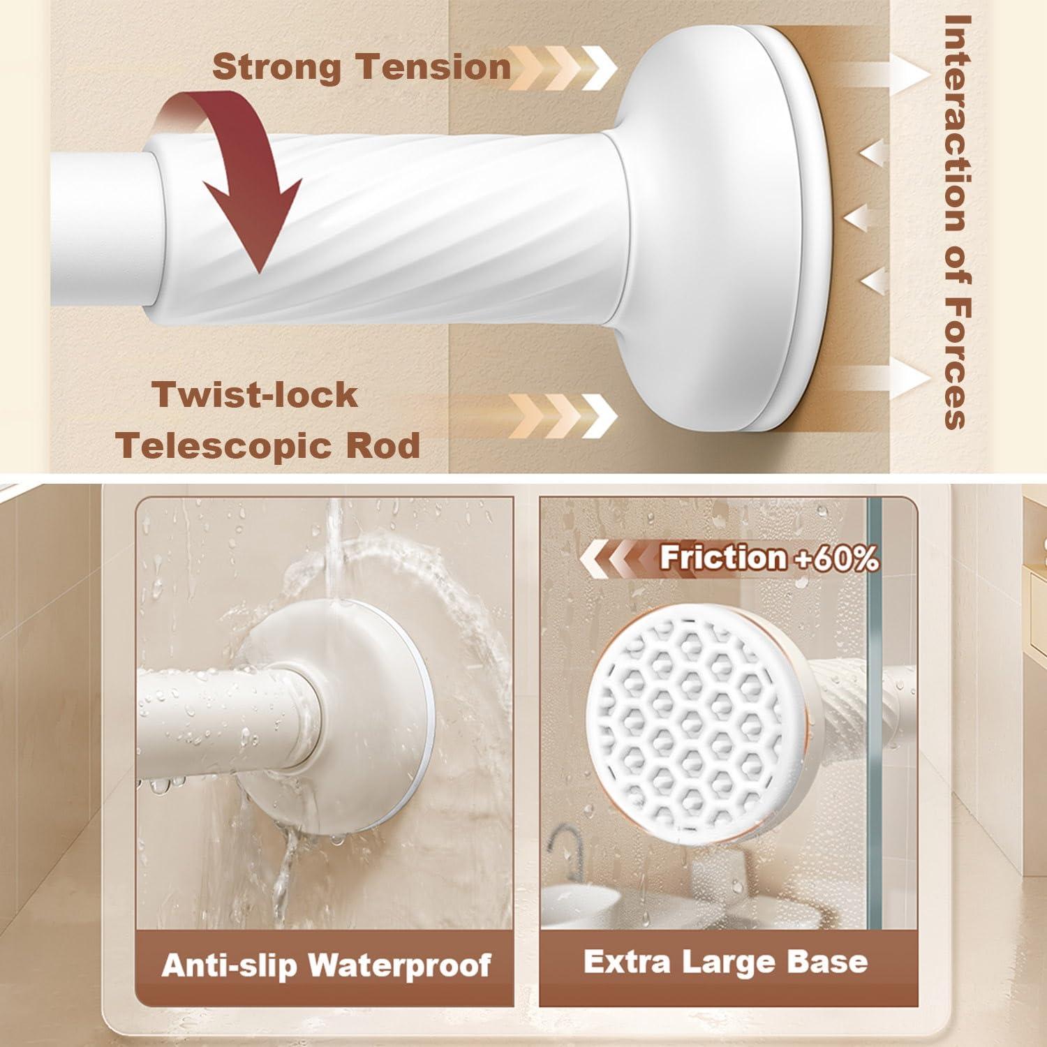 Liligic Shower Curtain Rod 28-192 inch Adjustable Tension Curtain Rod No Drilling Telescoping Rod, Diameter 1inch, for Bathroom Windows Closet Rods, No Rust(Cream,240-310cm(95-122in))