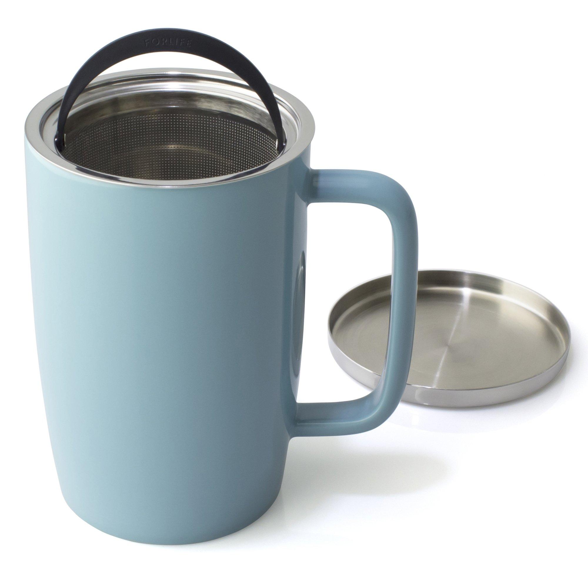 FORLIFE FORLIFE Dew Glossy Finish Brew-In-Mug with Basket Infuser & \"Mirror\" Stainless Lid 18 oz., Turquoise
