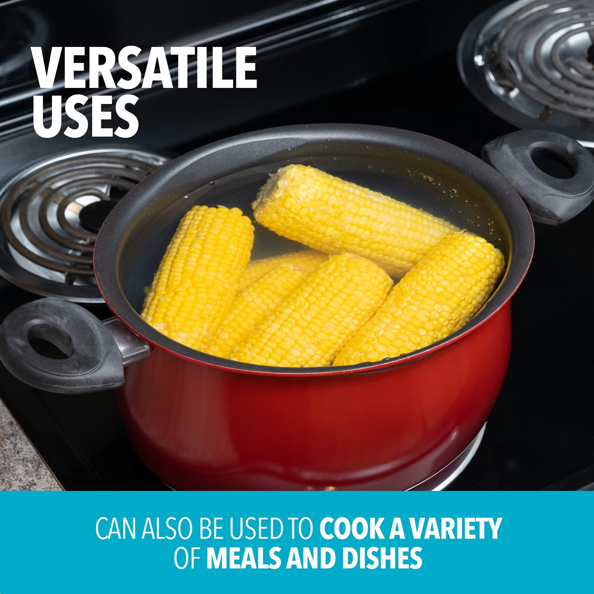 Bialetti Bialetti 5.5 Quart Pasta Pot with Strainer Lid, Red Elongated Oval Pot for Longer Spaghetti, Lasagna, Penne & Farfalle Noodles, Heat Resistant Handles & Nonstick Interior, Large Pot for Cooking