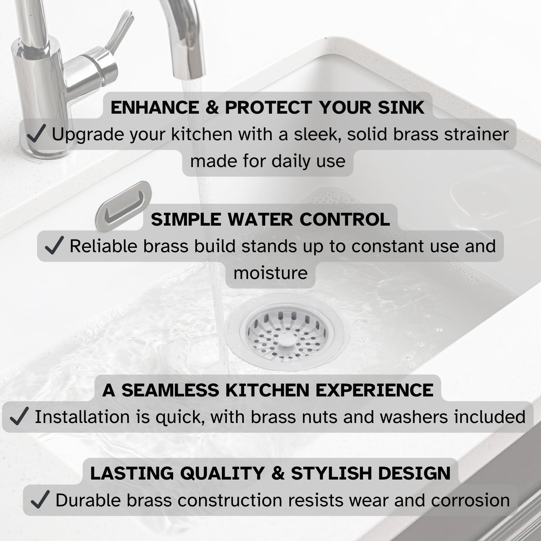 Westbrass Westbrass D214-50 3-1/2" Post Style Large Kitchen Sink Basket Strainer, 1-Pack, Powder Coat White