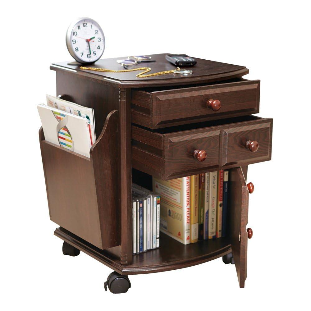 Collections Etc Collections Etc Multi Storage Mahogany Finish Companion Side Table with Rolling Wheels
