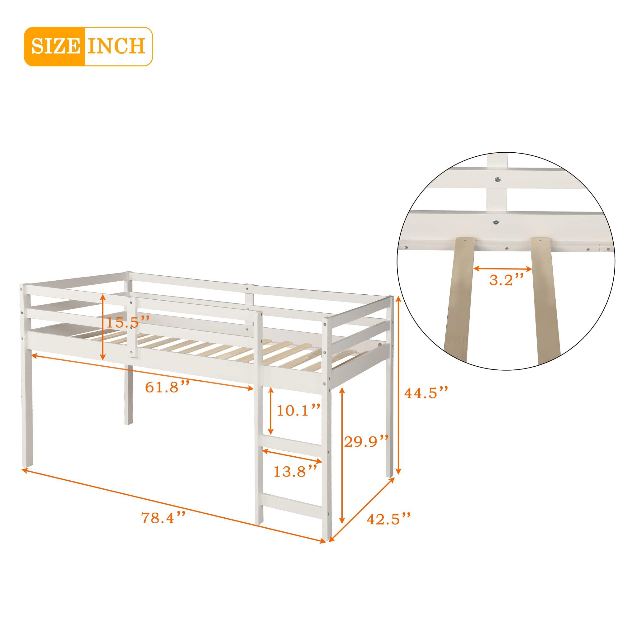 Harper & Bright Designs Harper & Bright Designs Twin Size Low Loft Bed with Rolling Portable Desk and Storage Cabinet, Wooden Low Study Loft Bed with Drawers, for Kids Teens Girls Boys - White