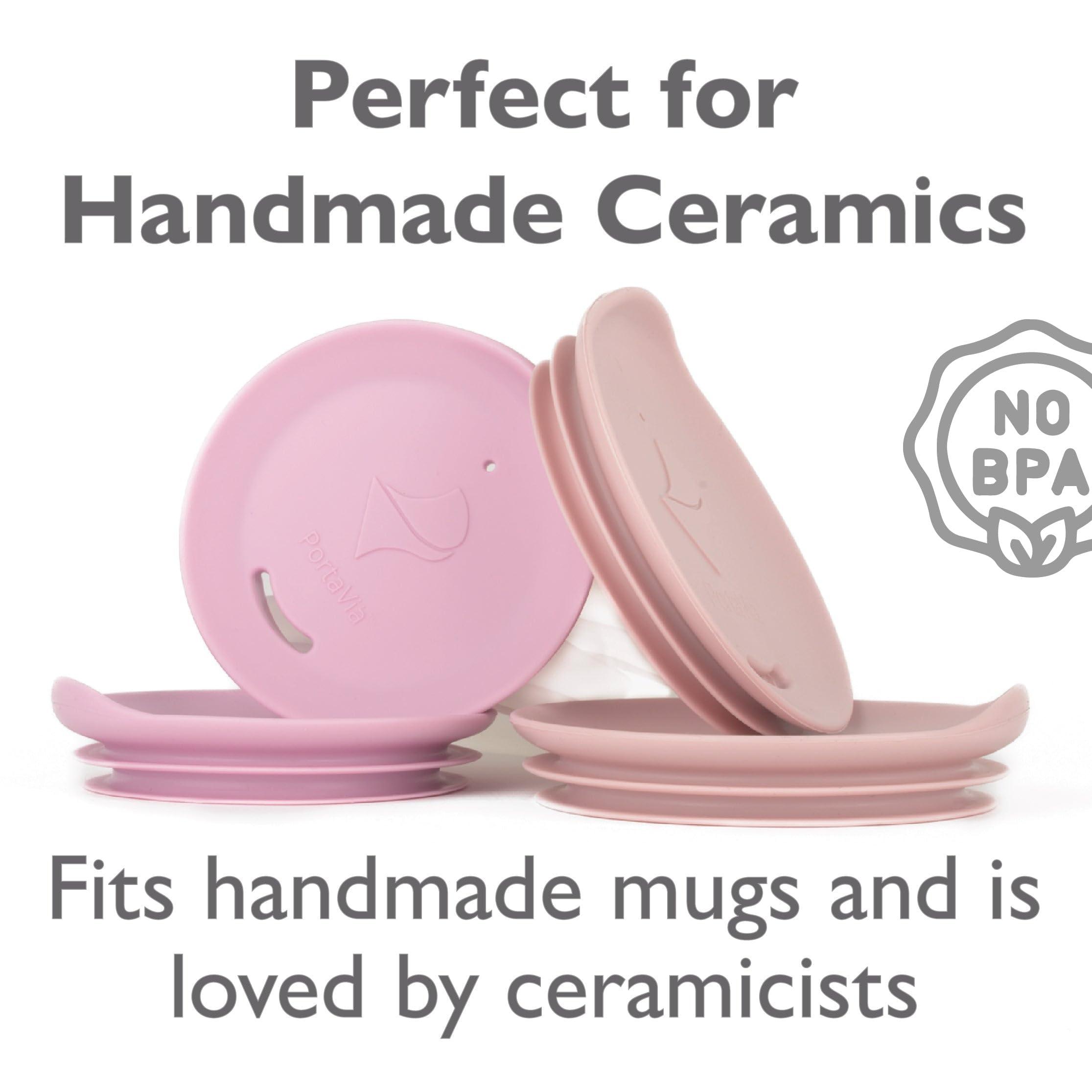 Porta Via Porta Via Reusable Coffee Cup Silicone Lid Fits Most Tumbler, Water Bottle, & Ceramic Coffee Mug Between 2.6\" - 3\" Dishwasher-Safe Ceramic Travel Mug Lid Keeps Hot Cups Hot (Small - Purple)