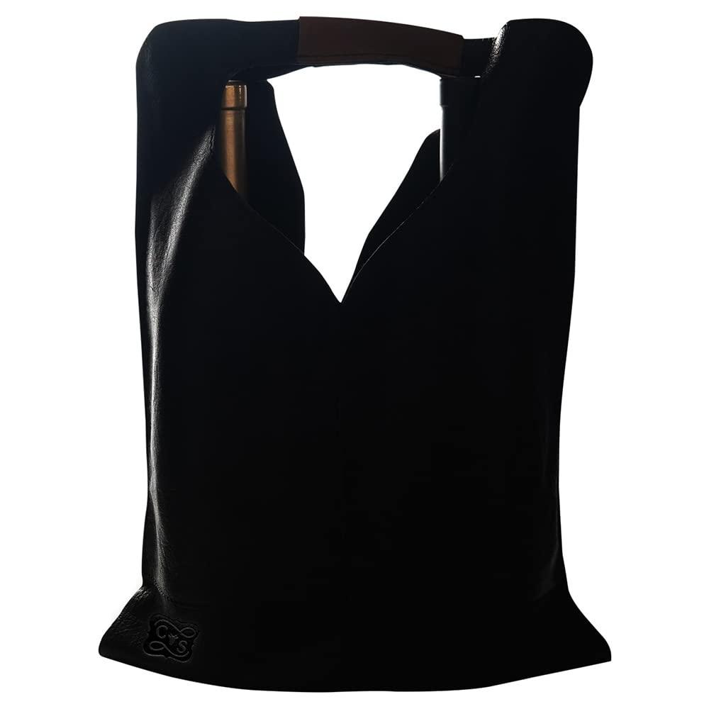 Caprashield Caprahield Leather Double Wine Bag Carrier - Stylish and Durable Insulated Portable Double Bag for Wine Bottles (Black)